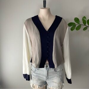 90s Vintage Emblem Coordinates Crepe Button Down Dressy Blouse Top Shirt